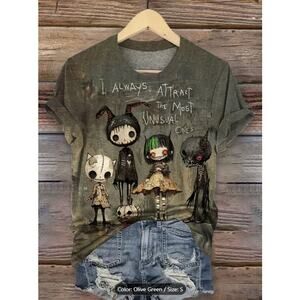Emo, Goth, Gothic Creepy Cute Graphic Tee – Oversized Vintage Horror Shirt M